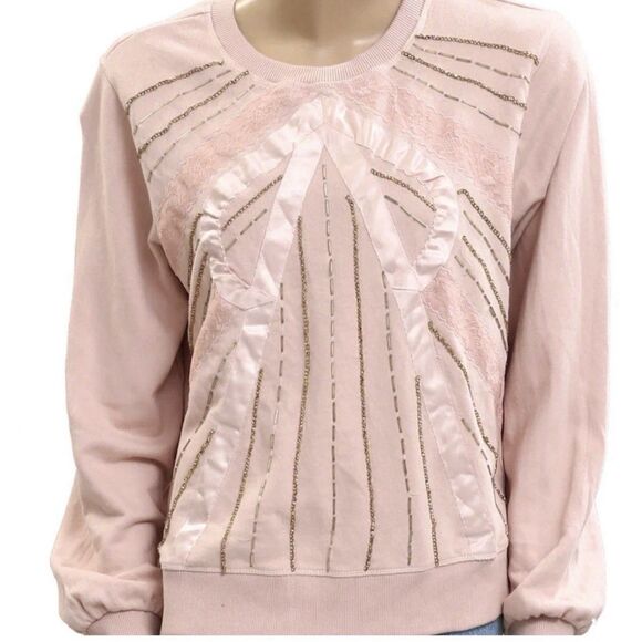 Anthropologie Embellished Pink Bow Beaded Sweatshirt NWT - Picture 6 of 16